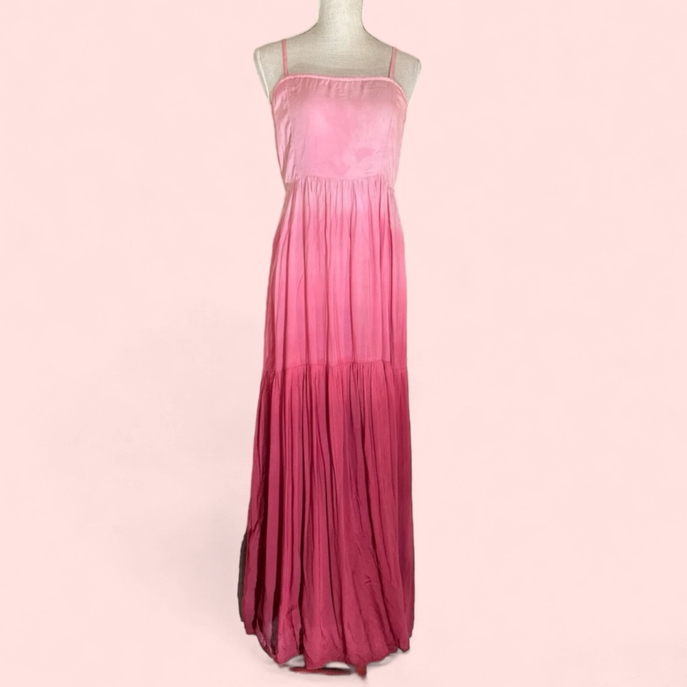 Roxy size Large pink tie dye spaghetti strap maxi dress, 3 shades‎ of pink